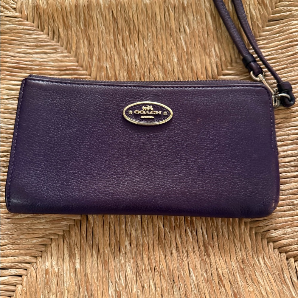 Coach Dark Purple Leather Wristlet